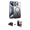 MARSİLYAN™- iPhone 15 Pro Max Kılıf Ahenk Doku Özel Seri - Siyah 3D Antistatik Mat Seramik Nano Ekran Koruyucu + Raze Metal Kamera Lens - TMGI