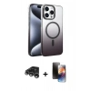 MARSİLYAN™- iPhone 15 Pro Max Kılıf Ahenk Doku Özel Seri - Siyah 3D Antistatik Mat Seramik Nano Ekran Koruyucu + Raze Metal Kamera Lens - GS