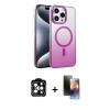 MARSİLYAN™- iPhone 15 Pro Max Kılıf Ahenk Doku Özel Seri - Siyah 3D Antistatik Mat Seramik Nano Ekran Koruyucu + Turuncu PVD Metal Kamera Lens