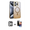 MARSİLYAN™- iPhone 15 Pro Max Kılıf Ahenk Doku Özel Seri - Siyah 3D Antistatik Mat Seramik Nano Ekran Koruyucu + Gümüş PVD Metal Kamera Lens