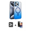 MARSİLYAN™- iPhone 15 Pro Max Kılıf Ahenk Doku Özel Seri - Siyah 3D Antistatik Mat Seramik Nano Ekran Koruyucu + Siyah PVD Metal Kamera Lens