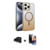 MARSİLYAN™- iPhone 15 Pro Max Kılıf Ahenk Doku Özel Seri - Siyah 3D Antistatik Mat Seramik Nano Ekran Koruyucu + Raze Metal Kamera Lens - SH