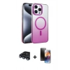 MARSİLYAN™- iPhone 15 Pro Max Kılıf Ahenk Doku Özel Seri - Siyah 3D Antistatik Mat Seramik Nano Ekran Koruyucu + Raze Metal Kamera Lens - LT