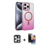 MARSİLYAN™- iPhone 15 Pro Max Kılıf Ahenk Doku Özel Seri - Siyah 3D Antistatik Mat Seramik Nano Ekran Koruyucu + PVD Metal Kamera Lens - LT