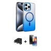 MARSİLYAN™- iPhone 15 Pro Max Kılıf Ahenk Doku Özel Seri - Siyah 3D Antistatik Mat Seramik Nano Ekran Koruyucu + Raze Metal Kamera Lens - TMGI