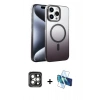 MARSİLYAN™- iPhone 15 Pro Max Kılıf Ahenk Doku Özel Seri - Siyah 3D Antistatik Seramik Nano Ekran Koruyucu + PVD Metal Kamera Lens - GI