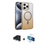 MARSİLYAN™- iPhone 15 Pro Max Kılıf Ahenk Doku Özel Seri - Siyah 3D Antistatik Seramik Nano Ekran Koruyucu + Raze Metal Kamera Lens - LT