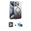 MARSİLYAN™- iPhone 15 Pro Max Kılıf Ahenk Doku Özel Seri - Siyah 3D Antistatik Seramik Nano Ekran Koruyucu + PVD Metal Kamera Lens - SH