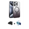 MARSİLYAN™- iPhone 15 Pro Max Kılıf Ahenk Doku Özel Seri - Siyah 3D Antistatik Seramik Nano Ekran Koruyucu + Raze Metal Kamera Lens - SH