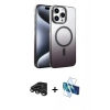 MARSİLYAN™- iPhone 15 Pro Max Kılıf Ahenk Doku Özel Seri - Siyah 3D Antistatik Seramik Nano Ekran Koruyucu + Raze Metal Kamera Lens - TMGI