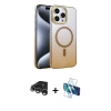 MARSİLYAN™- iPhone 15 Pro Max Kılıf Ahenk Doku Özel Seri - Siyah 3D Antistatik Seramik Nano Ekran Koruyucu + Raze Metal Kamera Lens - GS
