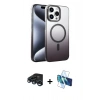 MARSİLYAN™- iPhone 15 Pro Max Kılıf Ahenk Doku Özel Seri - Siyah 3D Antistatik Seramik Nano Ekran Koruyucu + Raze Metal Kamera Lens - LT