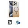 MARSİLYAN™- iPhone 15 Pro Max Kılıf Ahenk Doku Özel Seri - Siyah 3D Antistatik Seramik Nano Ekran Koruyucu + PVD Metal Kamera Lens - LT