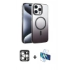 MARSİLYAN™- iPhone 15 Pro Max Kılıf Ahenk Doku Özel Seri - Siyah 3D Antistatik Seramik Nano Ekran Koruyucu + PVD Metal Kamera Lens - GS