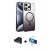 MARSİLYAN™- iPhone 15 Pro Max Kılıf Ahenk Doku Özel Seri - Siyah 3D Antistatik Seramik Nano Ekran Koruyucu + Raze Metal Kamera Lens - GS