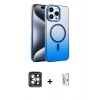 MARSİLYAN™- iPhone 15 Pro Max Kılıf Ahenk Doku Özel Seri - Siyah Bilvis 0.18mm Plus Cam Ekran Koruyucu + Gri PVD Metal Kamera Lens