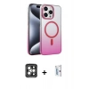 MARSİLYAN™- iPhone 15 Pro Max Kılıf Ahenk Doku Özel Seri - Siyah Bilvis 0.18mm Plus Cam Ekran Koruyucu + Gri PVD Metal Kamera Lens