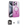 MARSİLYAN™- iPhone 15 Pro Max Kılıf Ahenk Doku Özel Seri - Siyah Bilvis 0.18mm Plus Cam Ekran Koruyucu + PVD Metal Kamera Lens - TU