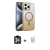 MARSİLYAN™- iPhone 15 Pro Max Kılıf Ahenk Doku Özel Seri - Siyah Bilvis 0.18mm Plus Cam Ekran Koruyucu + PVD Metal Kamera Lens - TU