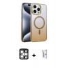 MARSİLYAN™- iPhone 15 Pro Max Kılıf Ahenk Doku Özel Seri - Siyah Bilvis 0.18mm Plus Cam Ekran Koruyucu + PVD Metal Kamera Lens - GS