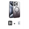 MARSİLYAN™- iPhone 15 Pro Max Kılıf Ahenk Doku Özel Seri - Siyah Bilvis 0.18mm Plus Cam Ekran Koruyucu + PVD Metal Kamera Lens - SH