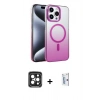 MARSİLYAN™- iPhone 15 Pro Max Kılıf Ahenk Doku Özel Seri - Siyah Bilvis 0.18mm Plus Cam Ekran Koruyucu + PVD Metal Kamera Lens - SH