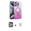 MARSİLYAN™- iPhone 15 Pro Max Kılıf Ahenk Doku Özel Seri - Siyah Bilvis 0.18mm Plus Cam Ekran Koruyucu + PVD Metal Kamera Lens - LT