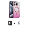 MARSİLYAN™- iPhone 15 Pro Max Kılıf Ahenk Doku Özel Seri - Siyah Bilvis 0.18mm Plus Cam Ekran Koruyucu + PVD Metal Kamera Lens - SH