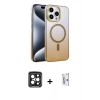 MARSİLYAN™- iPhone 15 Pro Max Kılıf Ahenk Doku Özel Seri - Siyah Bilvis 0.18mm Plus Cam Ekran Koruyucu + PVD Metal Kamera Lens - SH