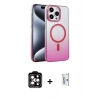 MARSİLYAN™- iPhone 15 Pro Max Kılıf Ahenk Doku Özel Seri - Siyah Bilvis 0.18mm Plus Cam Ekran Koruyucu + PVD Metal Kamera Lens - TU