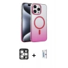 MARSİLYAN™- iPhone 15 Pro Max Kılıf Ahenk Doku Özel Seri - Siyah Bilvis 0.18mm Plus Cam Ekran Koruyucu + PVD Metal Kamera Lens - GS