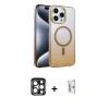 MARSİLYAN™- iPhone 15 Pro Max Kılıf Ahenk Doku Özel Seri - Siyah Bilvis 0.18mm Plus Cam Ekran Koruyucu + PVD Metal Kamera Lens - LT