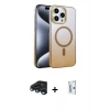 MARSİLYAN™- iPhone 15 Pro Max Kılıf Ahenk Doku Özel Seri - Siyah Bilvis 0.18mm Plus Cam Ekran Koruyucu + Raze Metal Kamera Lens - LT