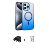 MARSİLYAN™- iPhone 15 Pro Max Kılıf Ahenk Doku Özel Seri - Siyah Bilvis 0.18mm Plus Cam Ekran Koruyucu + Raze Metal Kamera Lens - SH