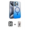 MARSİLYAN™- iPhone 15 Pro Max Kılıf Ahenk Doku Özel Seri - Siyah Bilvis 3D Cam Ekran Koruyucu + PVD Metal Kamera Lens - LT