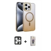 MARSİLYAN™- iPhone 15 Pro Max Kılıf Ahenk Doku Özel Seri - Siyah Bilvis 3D Cam Ekran Koruyucu + PVD Metal Kamera Lens - GS