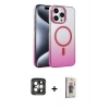 MARSİLYAN™- iPhone 15 Pro Max Kılıf Ahenk Doku Özel Seri - Siyah Bilvis 3D Cam Ekran Koruyucu + PVD Metal Kamera Lens - GI