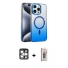 MARSİLYAN™- iPhone 15 Pro Max Kılıf Ahenk Doku Özel Seri - Siyah Bilvis 3D Cam Ekran Koruyucu + PVD Metal Kamera Lens - GS