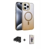MARSİLYAN™- iPhone 15 Pro Max Kılıf Ahenk Doku Özel Seri - Siyah Bilvis 3D Cam Ekran Koruyucu + Raze Metal Kamera Lens - TMGI
