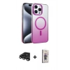 MARSİLYAN™- iPhone 15 Pro Max Kılıf Ahenk Doku Özel Seri - Siyah Bilvis 3D Cam Ekran Koruyucu + Raze Metal Kamera Lens - TMGI