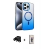 MARSİLYAN™- iPhone 15 Pro Max Kılıf Ahenk Doku Özel Seri - Siyah Bilvis 3D Cam Ekran Koruyucu + Raze Metal Kamera Lens - SH