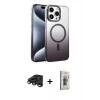 MARSİLYAN™- iPhone 15 Pro Max Kılıf Ahenk Doku Özel Seri - Siyah Bilvis 3D Cam Ekran Koruyucu + Raze Metal Kamera Lens - TMGI
