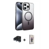 MARSİLYAN™- iPhone 15 Pro Max Kılıf Ahenk Doku Özel Seri - Siyah Bilvis 3D Cam Ekran Koruyucu + Raze Metal Kamera Lens - LT