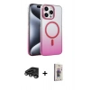 MARSİLYAN™- iPhone 15 Pro Max Kılıf Ahenk Doku Özel Seri - Siyah Bilvis 3D Cam Ekran Koruyucu + Raze Metal Kamera Lens - TMGI