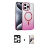 MARSİLYAN™- iPhone 15 Pro Max Kılıf Ahenk Doku Özel Seri - Siyah Bilvis 3D Mat Cam Ekran Koruyucu + PVD Metal Kamera Lens - GS