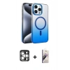 MARSİLYAN™- iPhone 15 Pro Max Kılıf Ahenk Doku Özel Seri - Siyah Bilvis 3D Mat Cam Ekran Koruyucu + PVD Metal Kamera Lens - GS