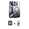 MARSİLYAN™- iPhone 15 Pro Max Kılıf Ahenk Doku Özel Seri - Siyah Bilvis 3D Mat Cam Ekran Koruyucu + PVD Metal Kamera Lens - SH