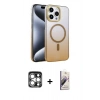 MARSİLYAN™- iPhone 15 Pro Max Kılıf Ahenk Doku Özel Seri - Siyah Bilvis 3D Mat Cam Ekran Koruyucu + PVD Metal Kamera Lens - GS