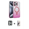 MARSİLYAN™- iPhone 15 Pro Max Kılıf Ahenk Doku Özel Seri - Siyah Bilvis 3D Mat Cam Ekran Koruyucu + PVD Metal Kamera Lens - LT