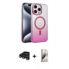 MARSİLYAN™- iPhone 15 Pro Max Kılıf Ahenk Doku Özel Seri - Siyah Bilvis 3D Mat Cam Ekran Koruyucu + Titanyum Gri Raze Metal Kamera Lens